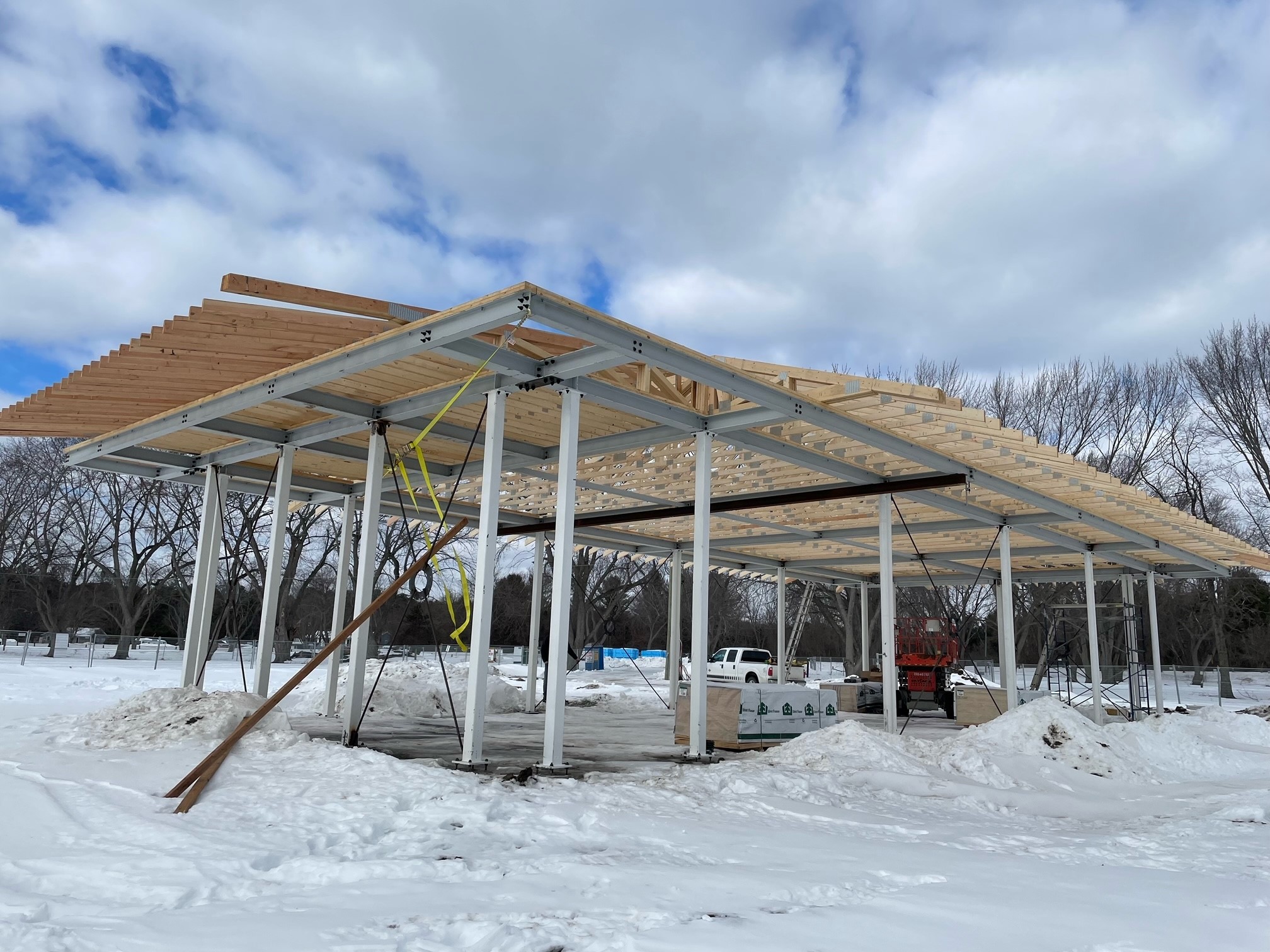 Roof before enclosure at Brown's Bay Beach during revitalization project.